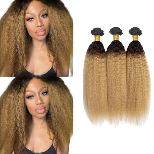 Ombre Blonde Bundles Human Hair 1B27 Yaki Straight Bundles 18 20 22 Inch Niegmeag Hair Double Weft Peruvian Unprocessed Virgin Remy Hair Extensions 300g