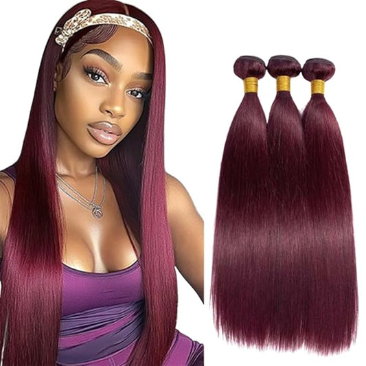 99j Burgundy Bundles Straight Bundles Human Hair Wine Red Straight Brazilian Extensions Weave Wet and Wavy Soft Silky for Woman 22 24 26 Inch