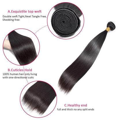Straight Human Hair Bundles Natural Black Straight Hair Weave Single Bundle 16 Inch Peruvian Unprocessed Virgin Remy Hair Extensions For Woman 100g/Pc