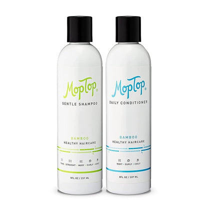 MopTop Moisturizing Curly Hair Shampoo and Conditioner Set – Gentle Shampoo + Daily Conditioner, Reduce Frizz, & Restore Dry Damaged Hair, Sulfate & Paraben Free – Wavy, Curly, Coily, Kinky (Set of 2)