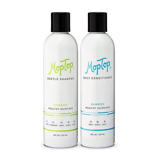 MopTop Moisturizing Curly Hair Shampoo and Conditioner Set – Gentle Shampoo + Daily Conditioner, Reduce Frizz, & Restore Dry Damaged Hair, Sulfate & Paraben Free – Wavy, Curly, Coily, Kinky (Set of 2)