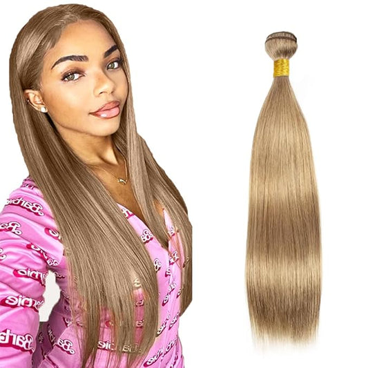 #22 Blonde Bundles Human Hair Straight Bundles 18 Inch Human Hair Weave 1 Bundle Unprocessed Brazilian Virgin Hair Ash Blonde Straight Human Hair Extensions 50 Grams/Bundle