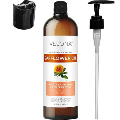 velona Safflower Oil 32 fl oz | 100% Pure and Natural Carrier Oil | Refined, Expeller Pressed | Cooking, Skin, Hair, Body & Face Moisturizing | Use Today - Enjoy Results