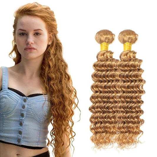 #27 Blonde Bundles Human Hair Deep Wave Bundles 22 24 Inch Unprocessed Brazilian Virgin Hair Weave 2 Bundle Honey Blonde Human Hair Extensions