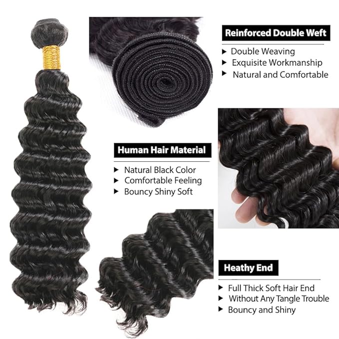 Deep Wave Single Bundle 12 Inch Natural Black Deep Wave Bundles Color 1B Human Hair Bundles Deep Wave Human Hair Bundles