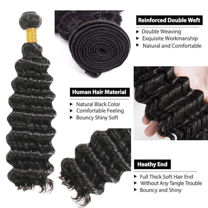 Deep Wave Single Bundle 12 Inch Natural Black Deep Wave Bundles Color 1B Human Hair Bundles Deep Wave Human Hair Bundles