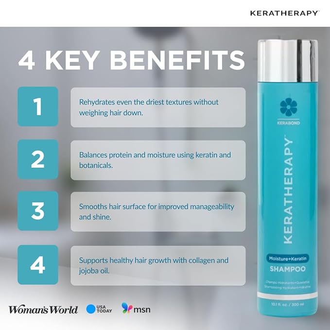 Keratherapy Keratin Infused Moisture Shampoo, 10.1 fl. oz., 300 ml - Anti Frizz Moisture Shampoo for Oily Scalp and Dry Ends - Kerabond Technology, Aloe Vera, & Willow Bark