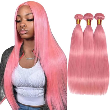 Pink Straight Bundles Light Pink Straight Bundle Mixed Length 3 Bundles 26 28 30 Inch Niegmeag Virgin Soft and Skily Remy Hair Extensions For Woman