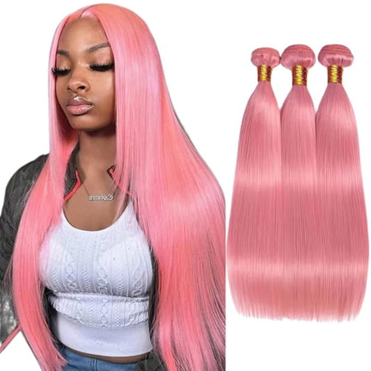 Pink Straight Bundles Light Pink Straight Bundle Mixed Length 3 Bundles 26 28 30 Inch Niegmeag Virgin Soft and Skily Remy Hair Extensions For Woman