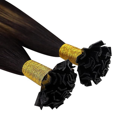 YoungSee Ktip Hair Extensions Human Hair Balayage Brown K Tip Extensions Human Hair Dark Brown with Medium Brown Ombre Ktips Human Hair Extensions 16Inch Hair Extensions for Women 50G/S