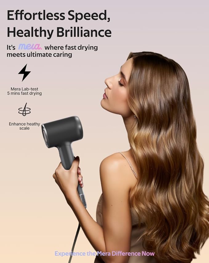 Professional Hair Dryer with Diffuser for Women- mera Classic Bi-Ionic Blowdryer Fast Drying Remove Static Full Tool Set for Stylist, One Button Cooling Mode, cUL Certified, Lightweight, Travel