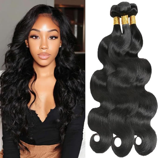 Natural Color Body Wave Bundles Human Hair Body Wave Bundles Color 1B Brazilian Human Hair Weave Extensions Wet and Wavy Soft Silky for Black Women 18 20 22 Inch