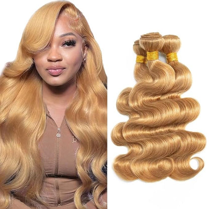 #27 Blonde Bundles Human Hair Body Wave Bundles 28 30 32 Inch Unprocessed Brazilian Virgin Hair Weave 3 Bundles 50 Grams Per Bundle Honey Blonde Human Hair Extensions