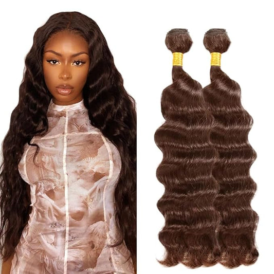 #4 Brown Bundles Human Hair Deep Wave Bundles 26 28 Inch Human Hair Weave 2 Bundle Unprocessed Brazilian Virgin Hair Chocolate Deep Wave Human Hair Extensions