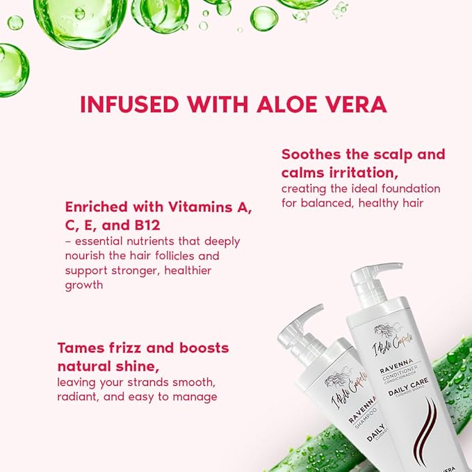 Ravenna Aloe Vera Shampoo & Conditioner Set – Sulfate & Paraben-Free, Deep Moisture, Breakage Reduction for Dry, Damaged & All Hair Types, 2×1L (33.8 fl oz each)