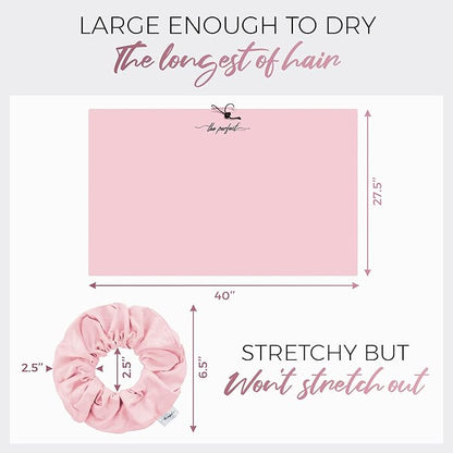 THE PERFECT HAIRCARE Microfiber Hair Towel Wrap + 2 Smooth Large Hair Drying Tie for Wet Hair - Anti-Frizz, Gentle, Super Absorbent Hair Scrunchies for Women - Also Use as a Face Washing Wristband