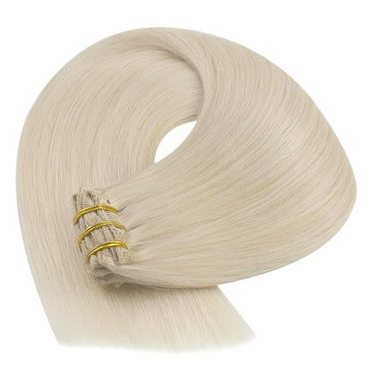 YoungSee 135G Clip in Hair Extensions Blonde Clip in Human Hair Extension Platinum Blonde Thick End Full Head Real Human Hair Extensions 7Pcs 16Inch