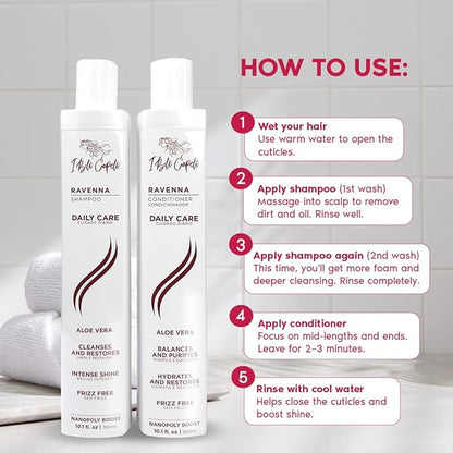 Ravenna Aloe Vera Shampoo & Conditioner Set – Sulfate & Paraben-Free, Deep Moisture, Breakage Reduction for Dry, Damaged & All Hair Types, 2×300ml (10.1 fl oz each)