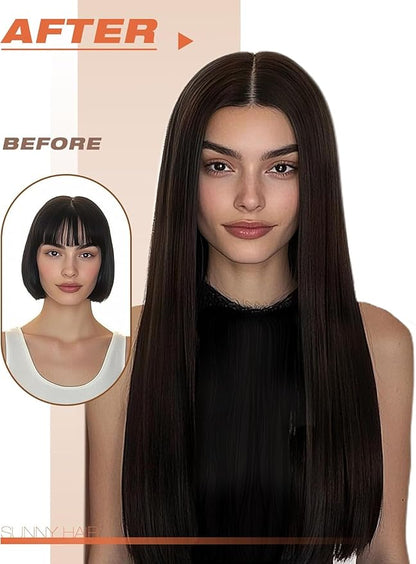 Sunny Hair Tape in Hair Extensions Real Human Hair Invisible Remy Hair Extensions Tape ins for Women Darker Brown 24 inch 20Pcs 50G