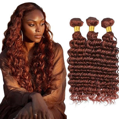 Color 33 Human Hair Deep Wave Bundles Copper Deep Wave Bundles 8a Grade Weave Extensions Brazilian Soft and Silky for Black Women 26 28 30 Inch