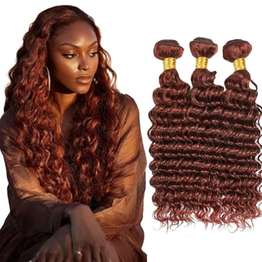 Color 33 Human Hair Deep Wave Bundles Copper Deep Wave Bundles 8a Grade Weave Extensions Brazilian Soft and Silky for Black Women 26 28 30 Inch