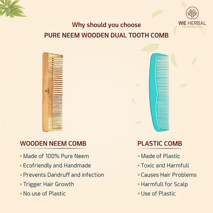 Neem Wooden Dual Tooth Lily Comb – Hairfall & Dandruff Control, Hair Straightening & Frizz Control, Natural Comb for Healthy Hair