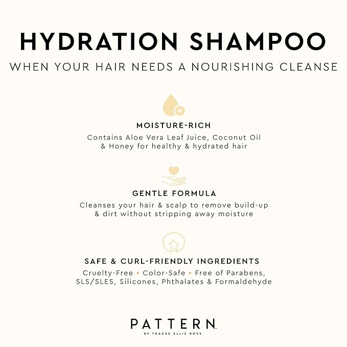 PATTERN Beauty by Tracee Ellis Ross Hydration Shampoo w Honey, Aloe Vera, Biotin and Tea Tree Leaf Oil for Curly Hair 3a-4c, 9.8 fl oz