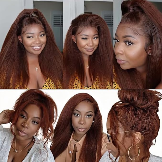 Color 4 Kinky Straight Bundles Human Hair Chocolate Brown Bundles 24 26 28 Inch Niegmeag Hair Unprocessed Brazilian Virgin Remy Hair Extensions Double Weft Hair Weave