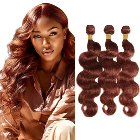 Red Brown Body Wave Bundles Color 33 Body Wave Human Hair Bundles 8a Grade Brazilian Human Hair Soft and Silky for Women 12 14 16 Inch