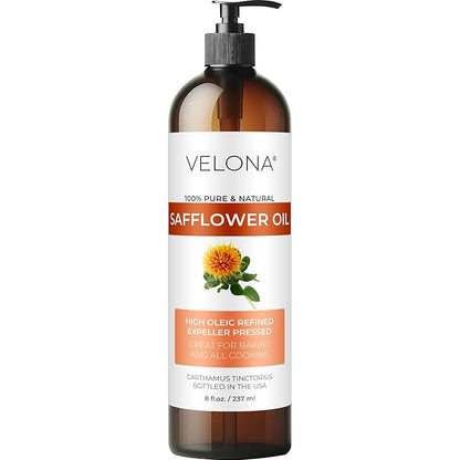 velona Safflower Oil 8 fl oz | 100% Pure and Natural Carrier Oil | Refined, Expeller Pressed | Cooking, Skin, Hair, Body & Face Moisturizing | Use Today - Enjoy Results