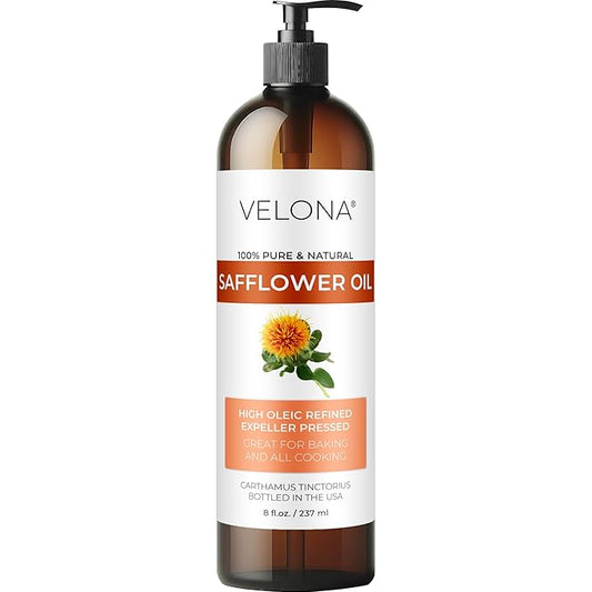velona Safflower Oil 8 fl oz | 100% Pure and Natural Carrier Oil | Refined, Expeller Pressed | Cooking, Skin, Hair, Body & Face Moisturizing | Use Today - Enjoy Results