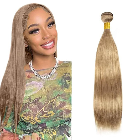 #22 Blonde Bundles Human Hair Straight Bundles 26 Inch Human Hair Weave 1 Bundle Unprocessed Brazilian Virgin Hair Ash Blonde Straight Human Hair Extensions 50 Grams/Bundle