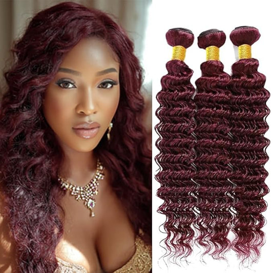 Burgundy Human Hair Wine Red Bundles Color 99j Deep Wave Bundles Burgundy Brazilian Hair Extensions Weave Wet and Wavy Soft Silky for Black Woman 20 22 24 Inch