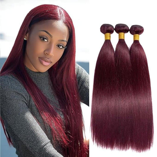 Burgundy Straight Bundles Color 99j Straight Bundles Double Weft Brazilian Human Hair Soft and Silky for Black Women 10 12 14 Inch