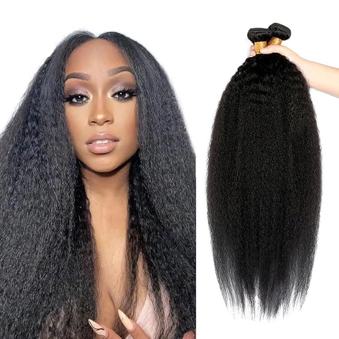 Kinky Straight Human Hair Bundles Natural Color Yaki Straight Bundles Unprocessed Brazilian Virgin Hair 3 Bundles 16 16 16 Inch Kinky Straight Bundles Human Hair Color 1B Yaki Bundles