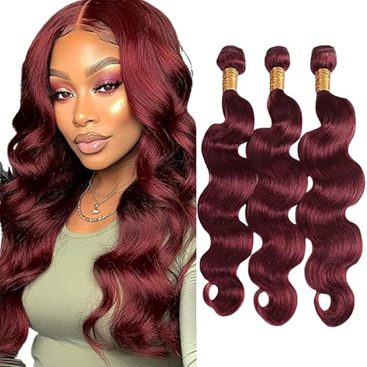 Color 99j Burgundy Bundles Body Wave Bundles Wine Red Body Wave Brazilian Extensions Weave Wet and Wavy Soft Silky for Woman 22 24 26 Inch