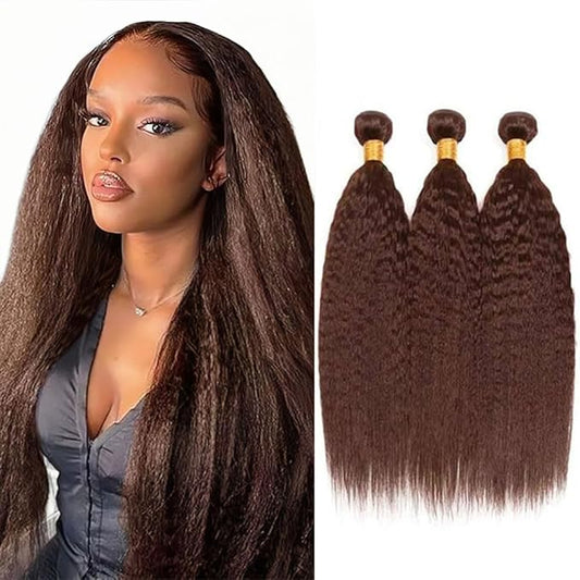 Brown Bundles Human Hair Chocolate Brown Yaki Straight Bundles 24 26 28 Inch Niegmeag Virgin Remy Hair Extensions Double Weft Color 4 Bundle Hair Weave