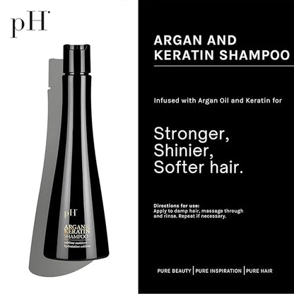 pH PURE HAIR Argan & Keratin Shampoo Hair Mask & Elixir Color Protecting - Hydrating Nourishing Formula for Deep Cleansing Heat Protection Soft & Silky Hair - Sulfate Free (8.45+8.45+3.38 Fl Oz)