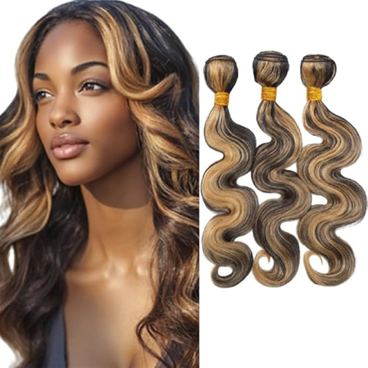 P1B27 Ombre Bundles Body Wave Human Hair Bundles Two Tone Black and 27 Brazilian Highlight Human Hair Weave Soft and Silky for Black Women 22 22 22 Inch