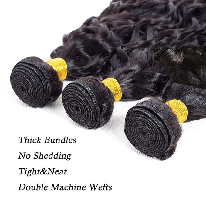 #1B Human Hair Bundles Water Wave Bundles 18 Inch Unprocessed Brazilian Virgin Hair Weave 1 Bundle 50 Grams Per Bundle Natural Color Bundle Human Hair Extensions