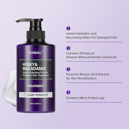 KUNDAL Honey&Macadamia Hydro-Intensive Protein Premium Nature Hair Treatment(English Rose) 500ml