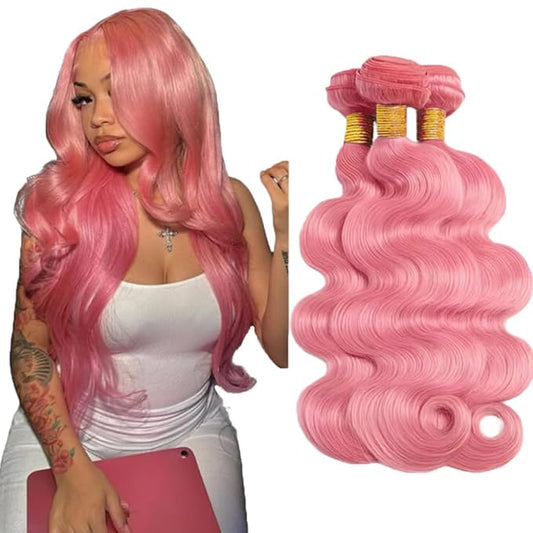 Pink Bundles Human Hair Light Pink Body Wave Hair Weave 22 24 26 Inch Grade 8A Brazilian Virgin Remy Hair Extensions 300g