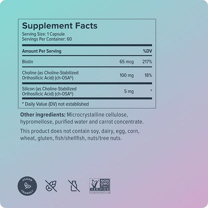 Biosil Advanced Hair + Nail Care - Growth Vitamins for Women - Strengthen & Thicken Strands - 60 Capsules - Patented ch-OSA - 30-Day Supply