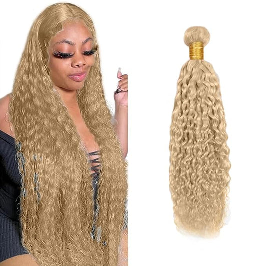 #22 Blonde Bundles Human Hair Water Wave Bundles 18 Inch Human Hair Weave 1 Bundle Unprocessed Brazilian Virgin Hair Ash Blonde Water Wave Human Hair Extensions 50 Grams/Bundle