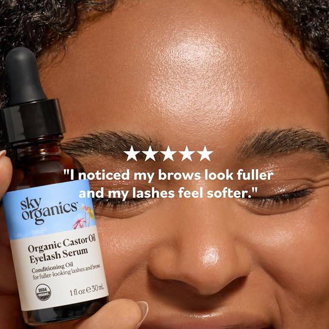 Sky Organics Organic Castor Oil Eyelash & Brow Serum, Hexane-Free Conditioning Oil that Promotes Fuller Looking Lashes & Eye Brows, 100% Pure & Cold-Pressed 1 fl. Oz. / 30 ml w ebook