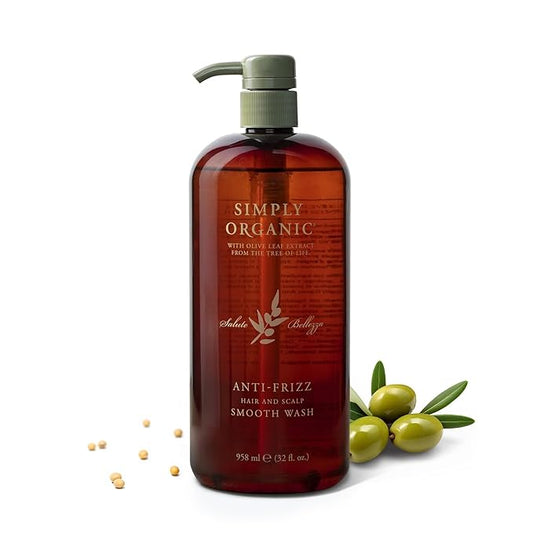 SIMPLY ORGANIC Frizz Control Hair Shampoo Scalp Wash Made in Italy, All Natural Cruelty Free Hair Care for Women & Men with Aloe Leaf Juice & Olive Leaf Extract, 32 fl oz/958 ml, ANTI-FRIZZ