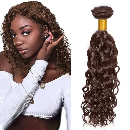 34 Inch Chocolate Brown Bundles Human Hair Brown Water Wave Bundles Peruvian Grade 8A Virgin Remy Hair Extensions Double Weft Color 4 Wet and Wavy Bundle