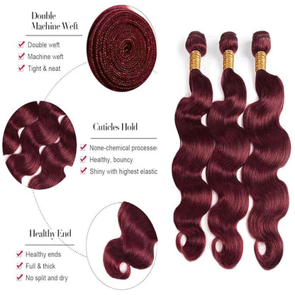 Burgundy Body Wave Bundles Human Hair 22 24 26 Inch Color 99j Body Wave Bundles Wine Red Brazilian Human Hair Wavy Soft Silky for Black Woman