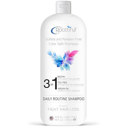 Fights Hair Loss, Roottina Daily Routine Shampoo, Strengthens and Fortifies, Promotes Hair Growth, Hair Thickening Shampoo with DHT Blockers, Coconut and Vanilla Scent, Made in USA (16 fl oz)