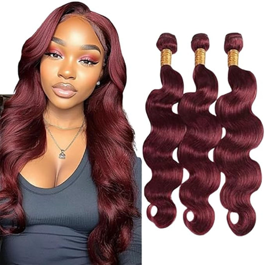 Burgundy Body Wave Bundles Wine Red Body Wave Bundles Human Hair Color 99j Brazilian Weave Wet and Wavy Soft Silky for Woman 24 26 28 Inch
